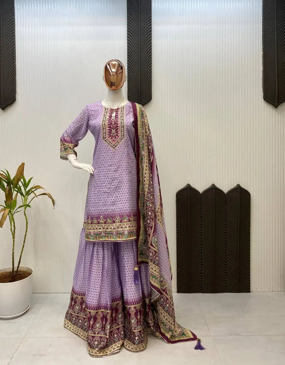 Designer Exclusive Printed Top Sarara with Dupatta Set for Indian & Pakistani Wedding Party Diwali-Wrinkle Free All Seasons Wear