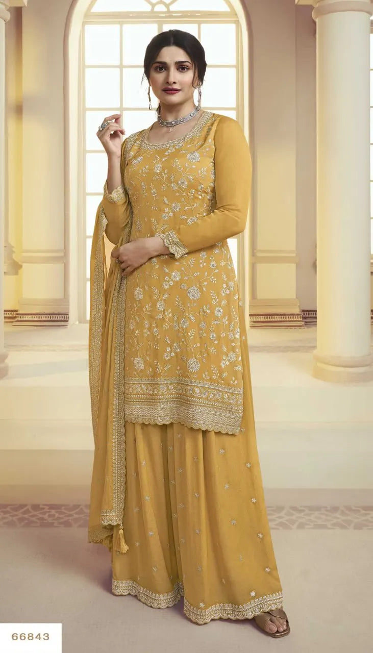 Indian Embroidery Work 3-Piece Set Pakistani Designer Traditional Ethnic Wear Readymade Sharara Gharara Silk Cotton Fabric