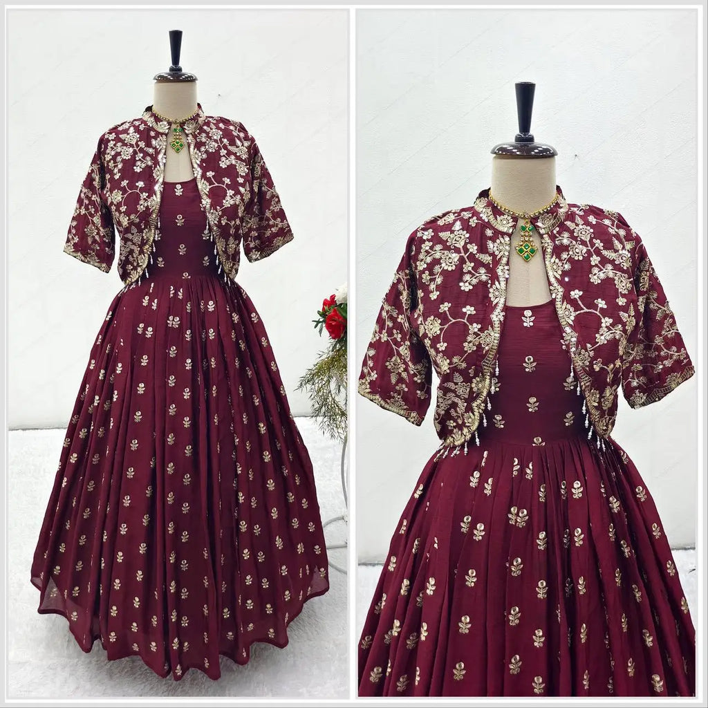 Indian Traditional Wear Faux Blooming with Multi Sequins Embroidered Work Long Beautiful Anarkali Gowns for women Wedding Wear