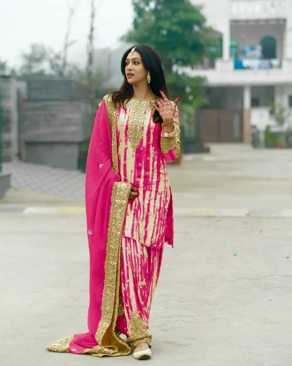 Tennecy's New Ready-Made Pure Chinnon Silk Digital Print Fully Stitched Top-Patiala Dupatta Set Indian/Pakistani Diwali