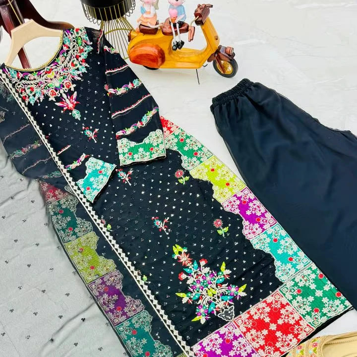 High Demand Heavy Georgette Fabric Top Plazzo Dupatta Set for Girls Inspired TV Serial Actors for Parties Special Indian