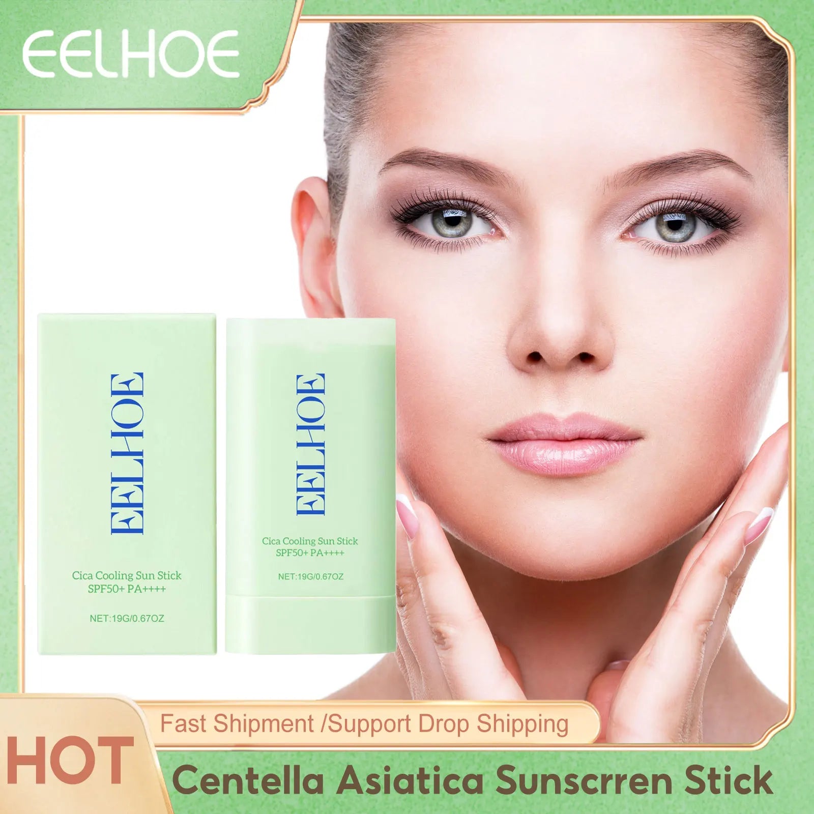 EELHOE Centella Asiatica Sunscreen Stick Spf 50+ Pa+++ Moisturize Brightnening Skin Care Product Freshing Oil Control Sunscreen