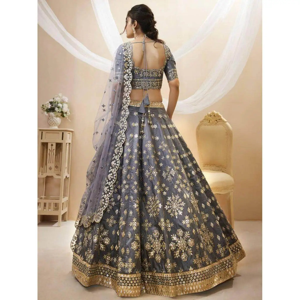 Marvelous Grey Art Silk Reception Wear Lehenga Choli with Mirror Work Evening Dresses for Women
