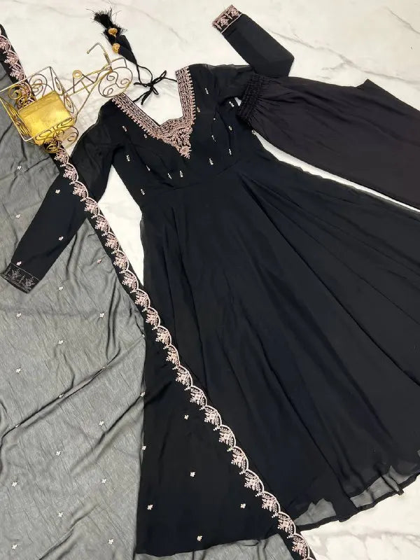 Tennecy Designer Women's Faux Georgette Gown Beautiful Flair Wedding and Party Wear Dress Fabric Indian & Pakistani Clothing