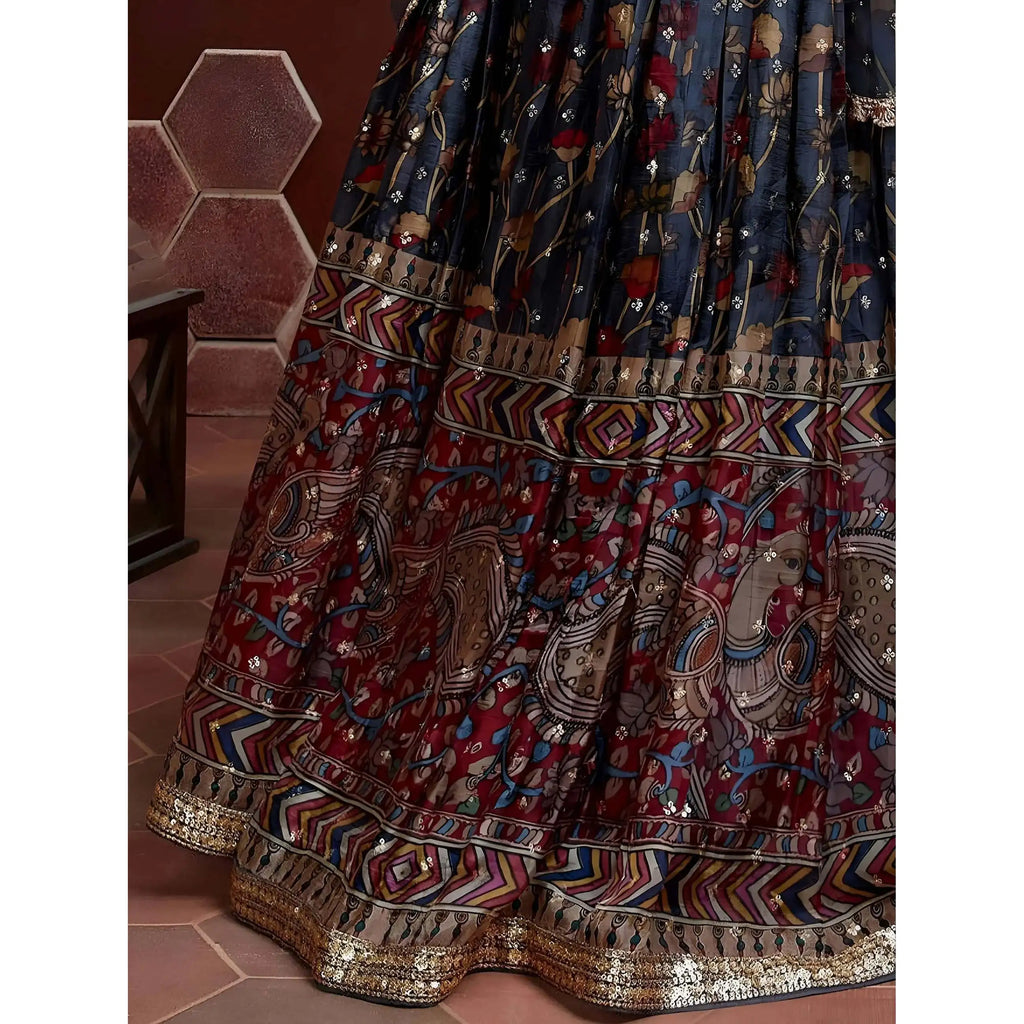 Chinon Silk Party Wear Lehenga Choli Exquisite Blue Digital Printed Evening Dresses