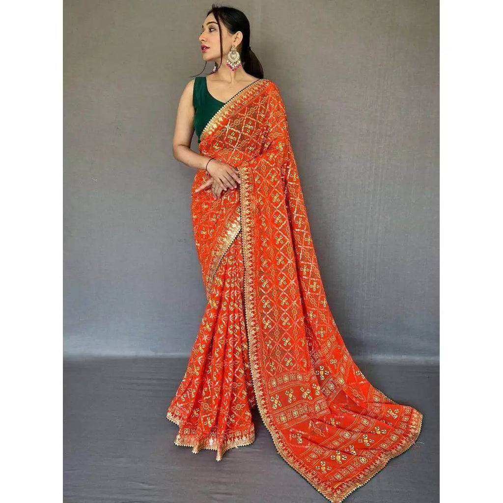 Classic Orange Georgette Saree with Blouse Festival Wear Evening Dresses