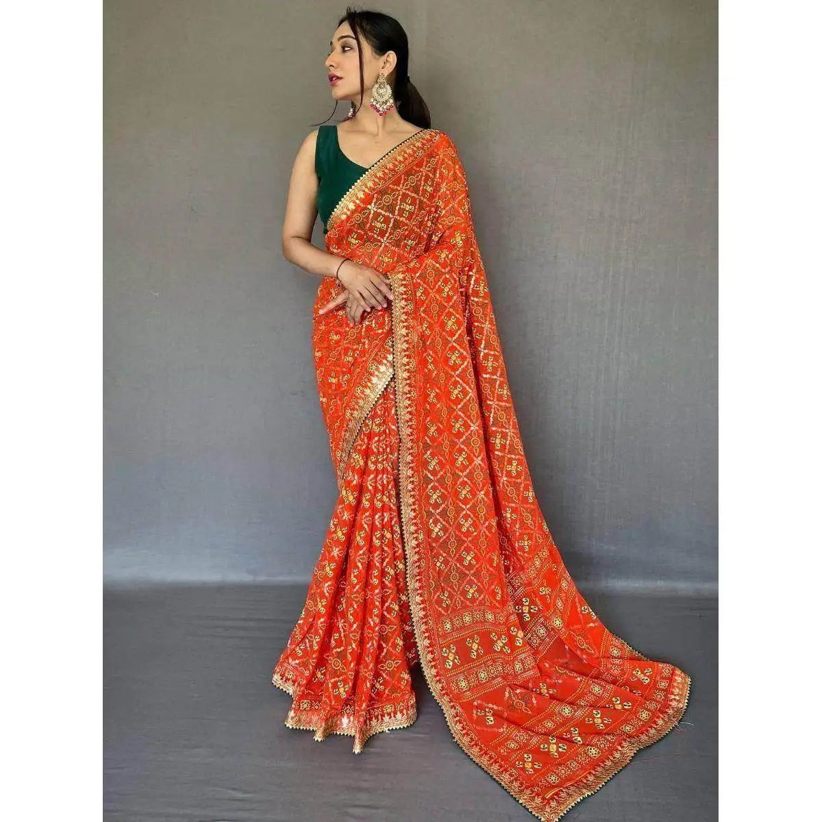 Classic Orange Georgette Saree with Blouse Festival Wear Evening Dresses