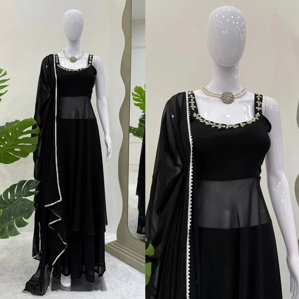 Designer Exclusive Handwork Real Mirror Top & Plazzo with Duptta Indian & Pakistani Clothing
