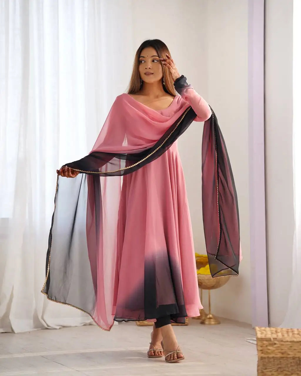 Tennecy Designer Women's Faux Georgette Gown Beautiful Flair Wedding and Party Wear Dress Fabric Indian & Pakistani Clothing