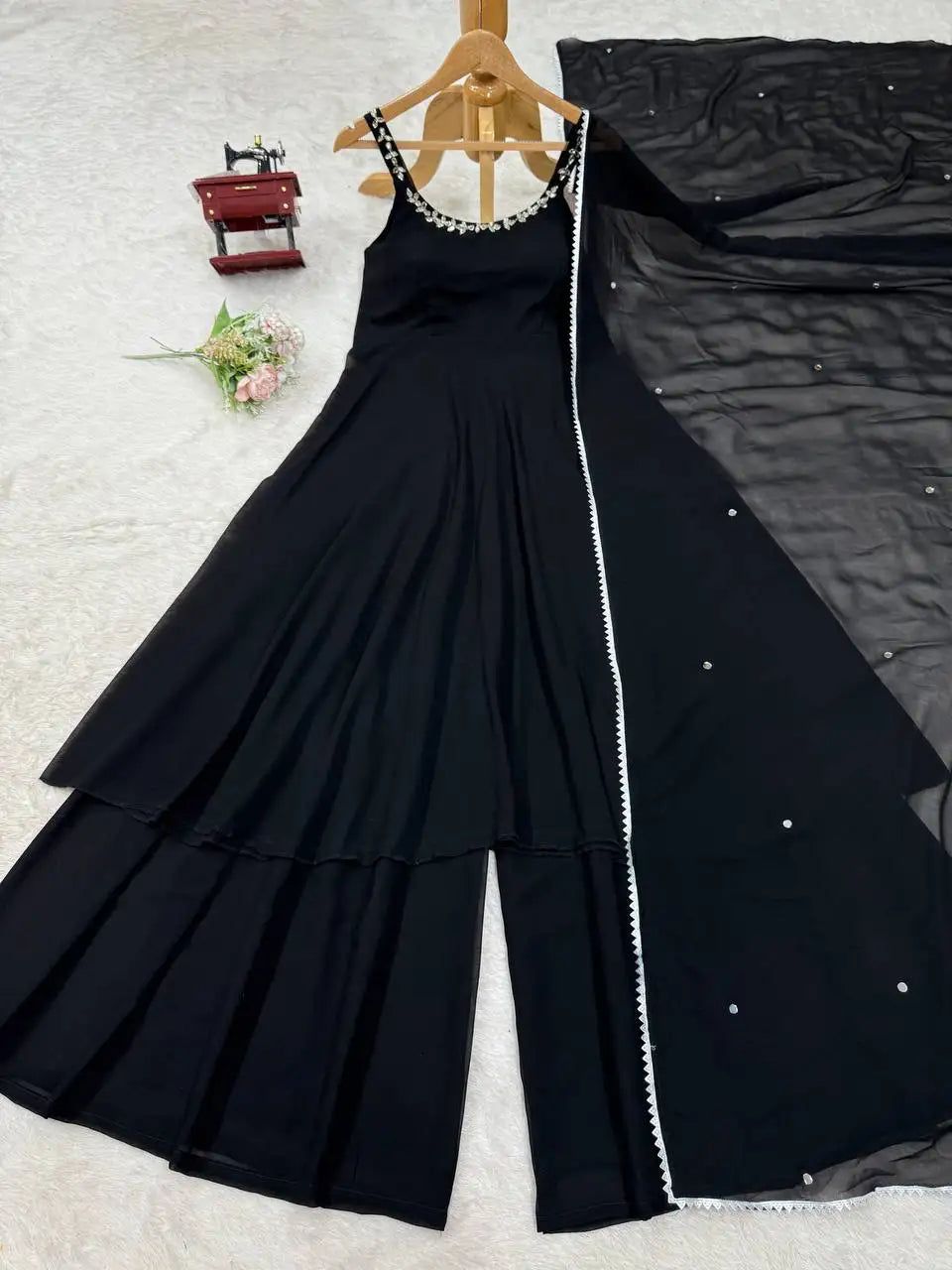 Designer Exclusive Handwork Real Mirror Top & Plazzo with Duptta Indian & Pakistani Clothing