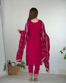 Women's Modern Style Rayon Fabric Nayra Cut Silk Suit Heavy Embroidery Sequence Work Best Quality Party Wear Dupatta Pant Indian