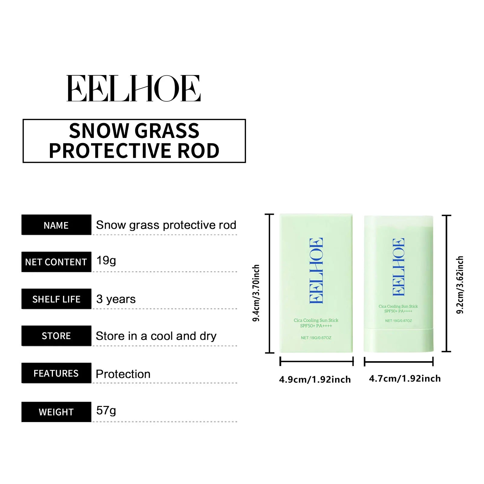 EELHOE Centella Asiatica Sunscreen Stick Spf 50+ Pa+++ Moisturize Brightnening Skin Care Product Freshing Oil Control Sunscreen