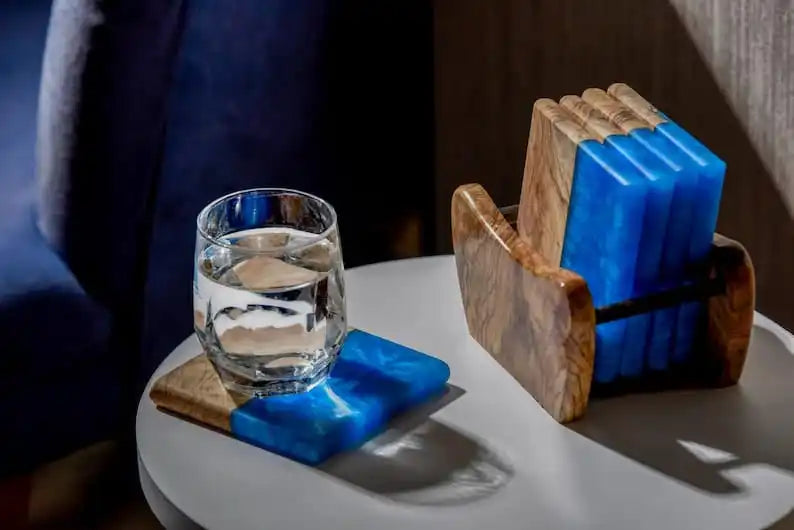 Eco-Friendly Aveco Creative Epoxy Transparent Gradient Bamboo Round Tea Resin Wood Coasters for Tea Ceremony Accessories