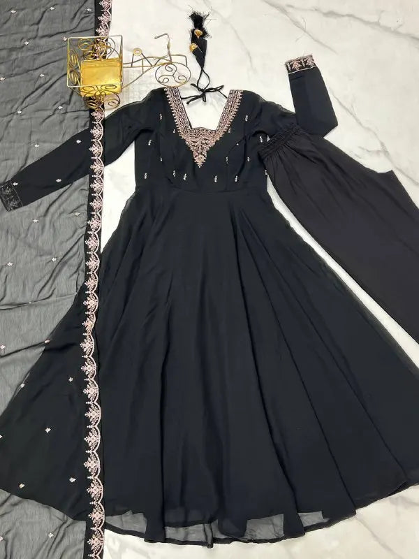 Tennecy Designer Women's Faux Georgette Gown Beautiful Flair Wedding and Party Wear Dress Fabric Indian & Pakistani Clothing