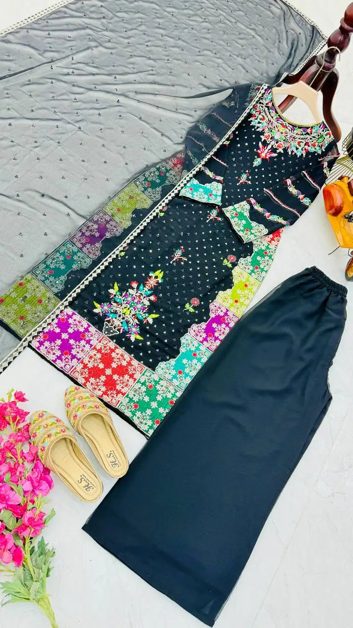 High Demand Heavy Georgette Fabric Top Plazzo Dupatta Set for Girls Inspired TV Serial Actors for Parties Special Indian