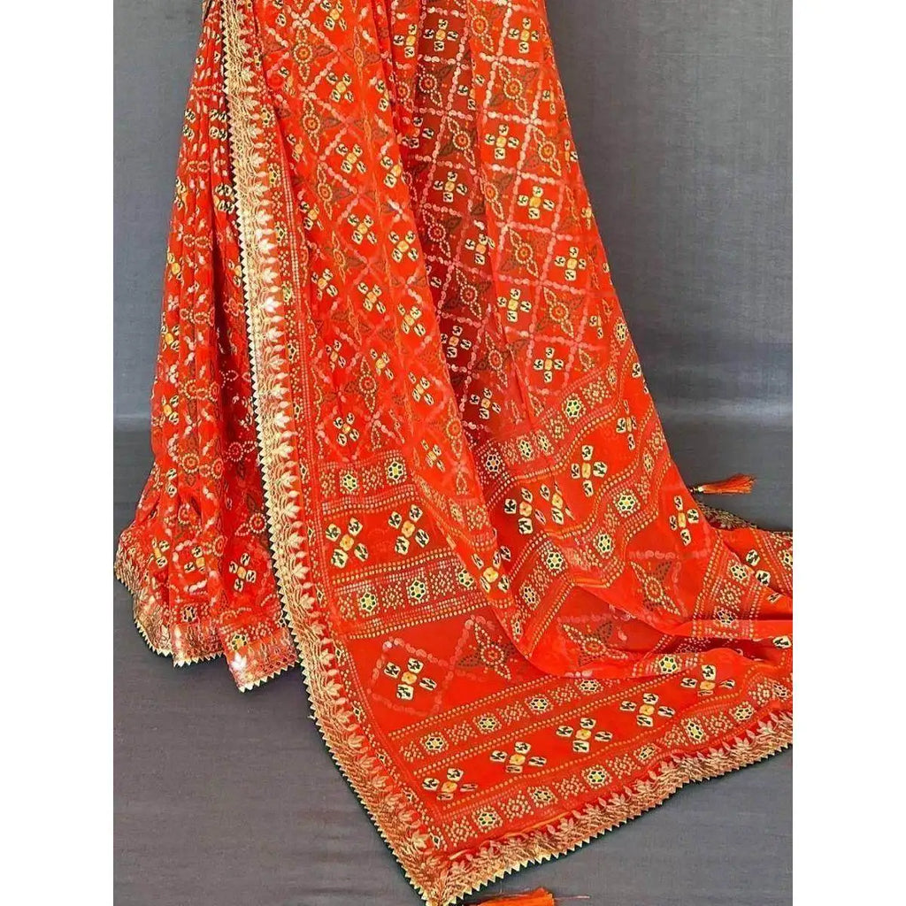 Classic Orange Georgette Saree with Blouse Festival Wear Evening Dresses