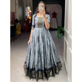 Glamorous Grey Shibori Print Silk Evening Dress Ready-to-Wear Festival Gown
