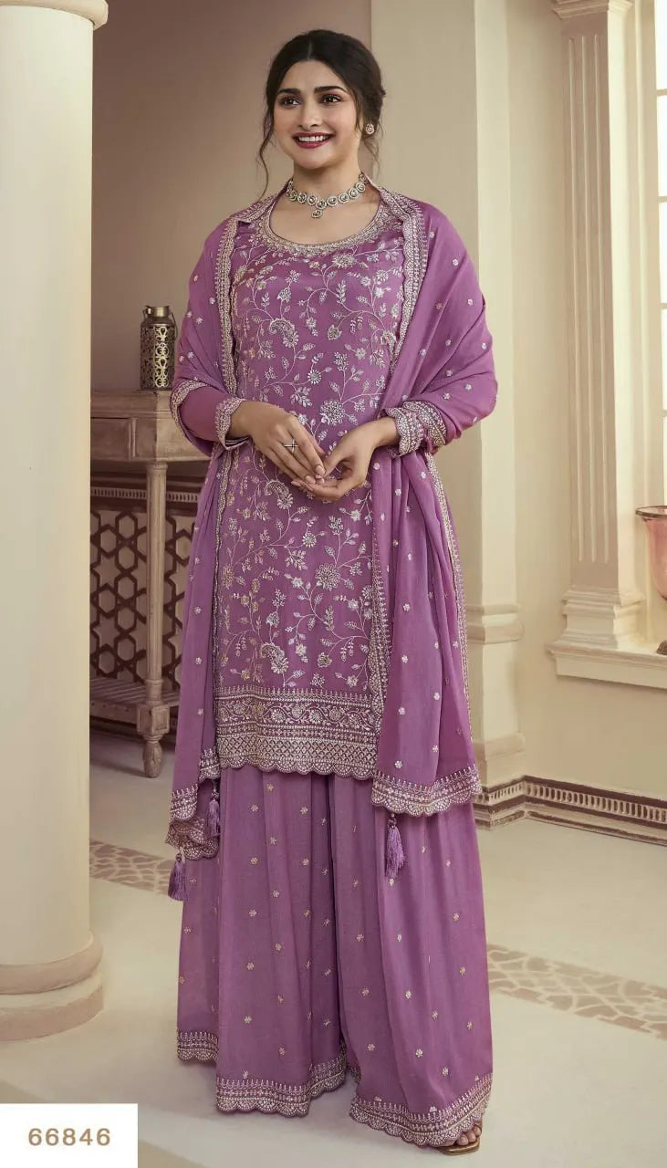 Indian Embroidery Work 3-Piece Set Pakistani Designer Traditional Ethnic Wear Readymade Sharara Gharara Silk Cotton Fabric