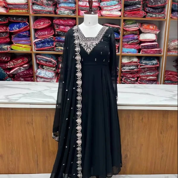 Tennecy Designer Women's Faux Georgette Gown Beautiful Flair Wedding and Party Wear Dress Fabric Indian & Pakistani Clothing