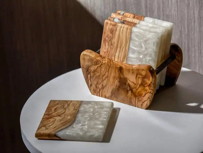 Eco-Friendly Aveco Creative Epoxy Transparent Gradient Bamboo Round Tea Resin Wood Coasters for Tea Ceremony Accessories
