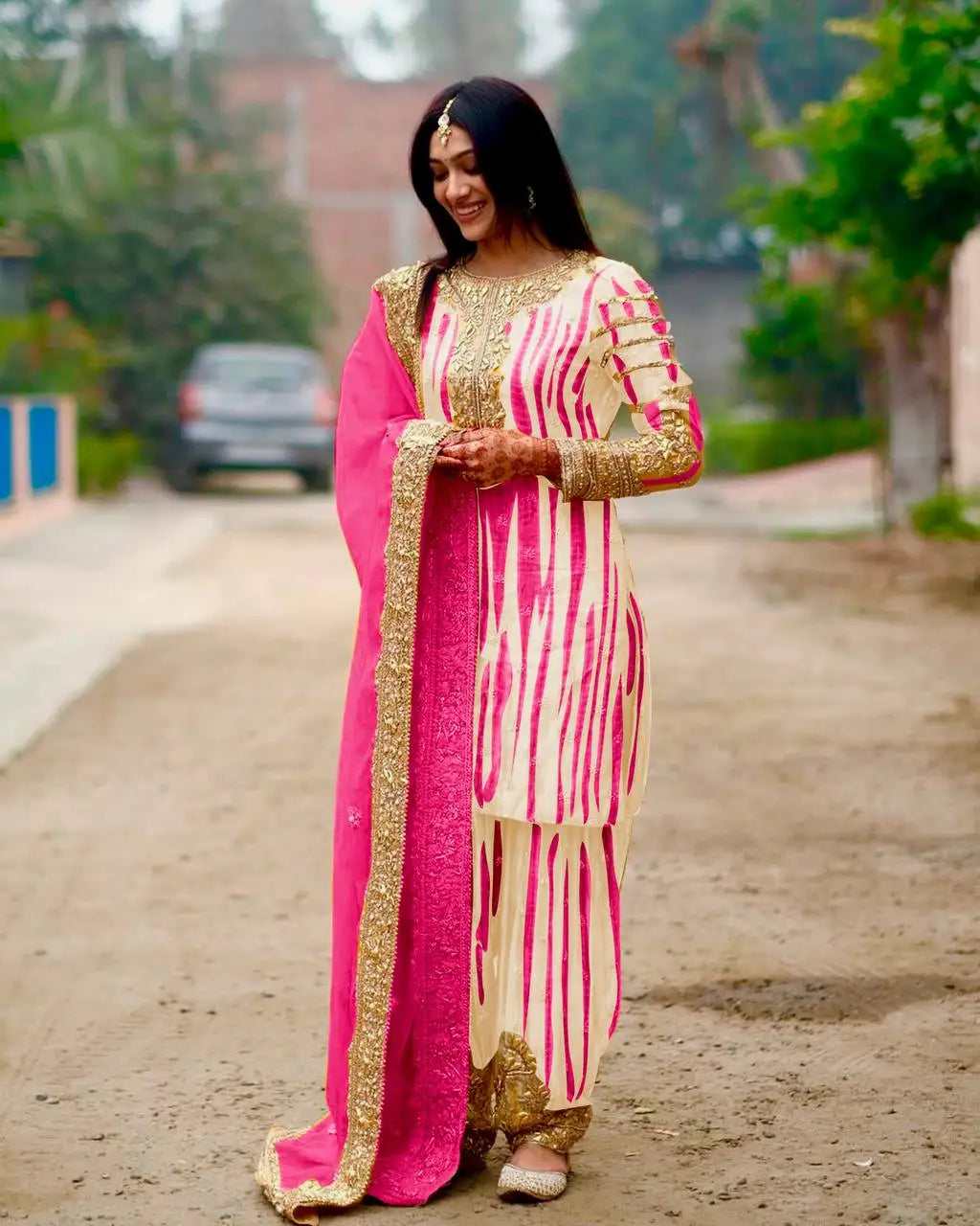 Tennecy's New Ready-Made Pure Chinnon Silk Digital Print Fully Stitched Top-Patiala Dupatta Set Indian/Pakistani Diwali