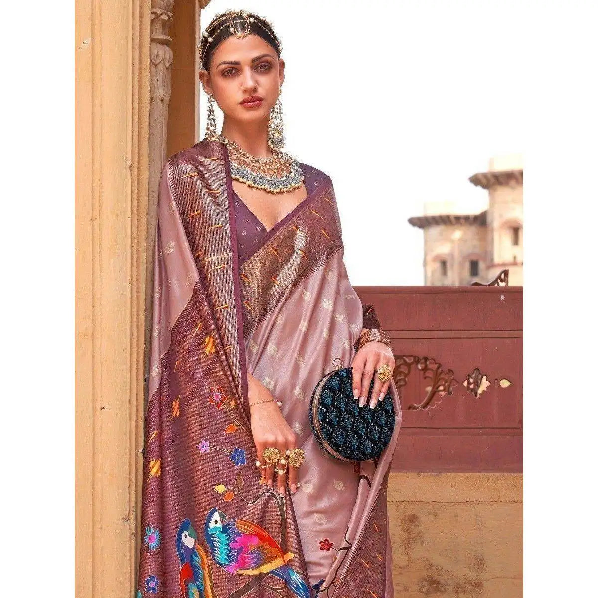 Evening Dresses Alluring Russet Brown Paithani Printed Silk Saree for Carnivals