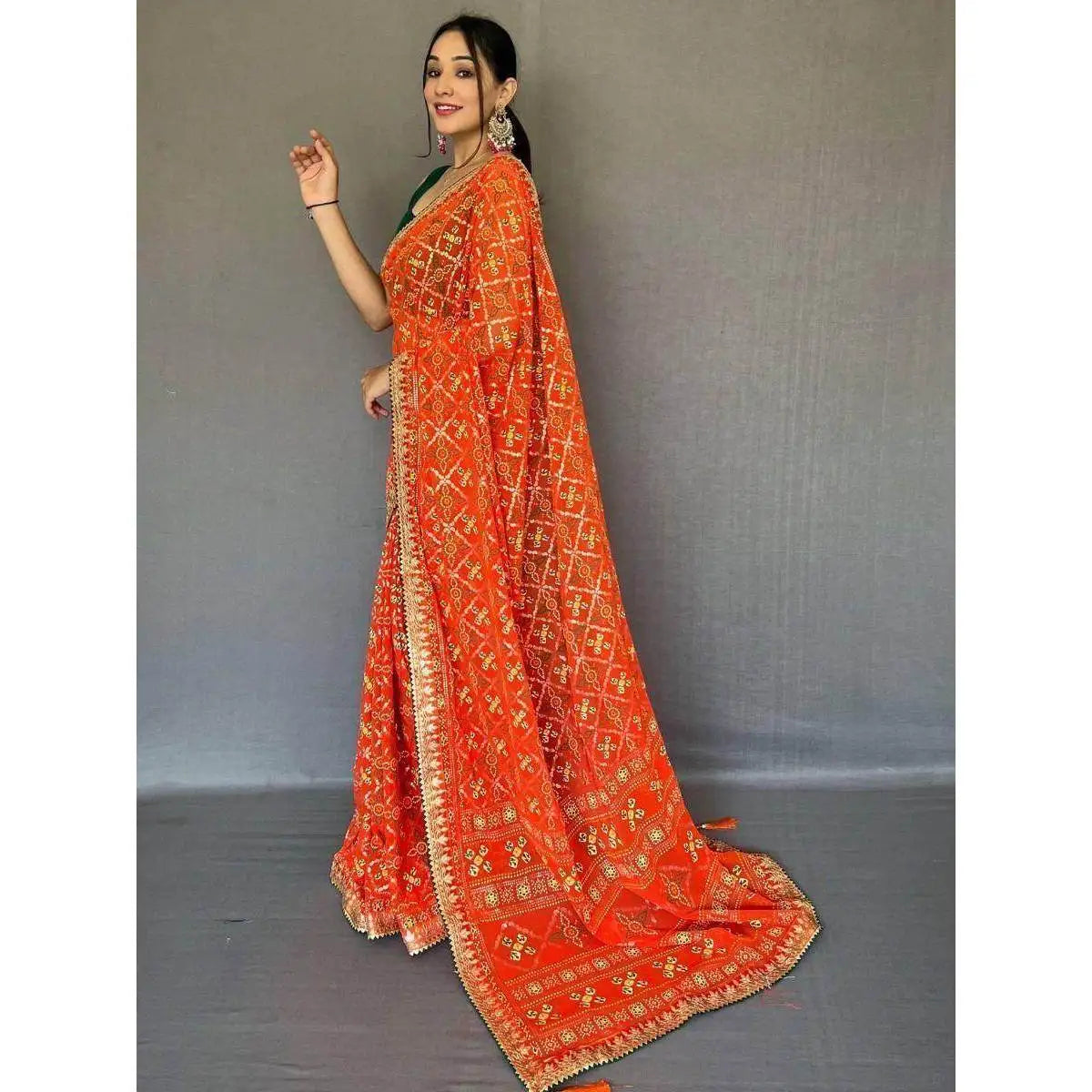 Classic Orange Georgette Saree with Blouse Festival Wear Evening Dresses