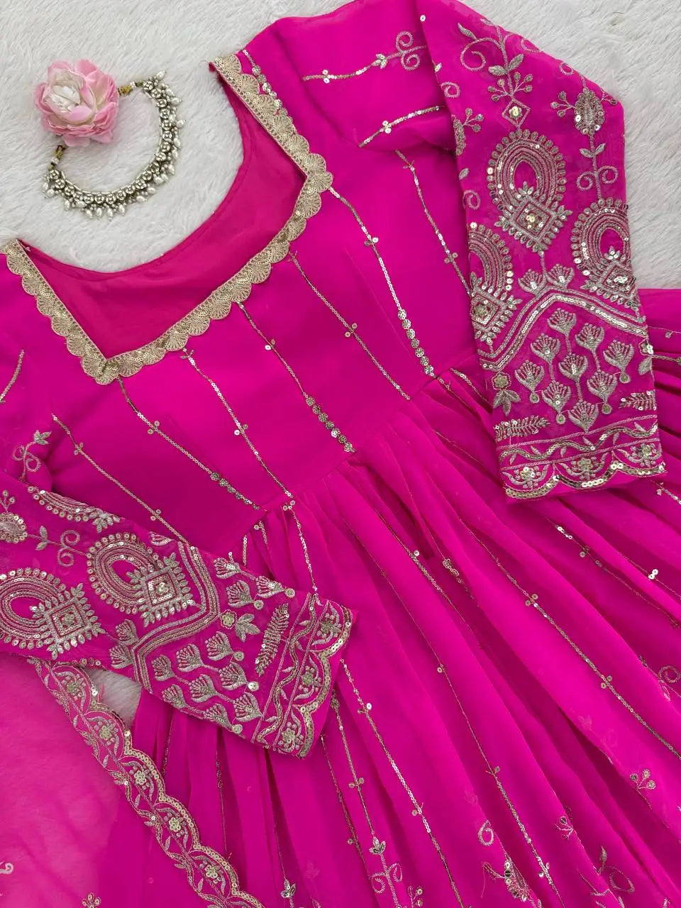 Pink Faux Georgette Embroidered Lehenga Choli Indian & Pakistani Traditional Clothing