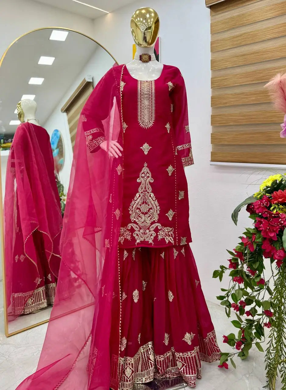 Indian and Pakistani Style Readymade New Fox Georgette Top-Sarara and Dupatta Set