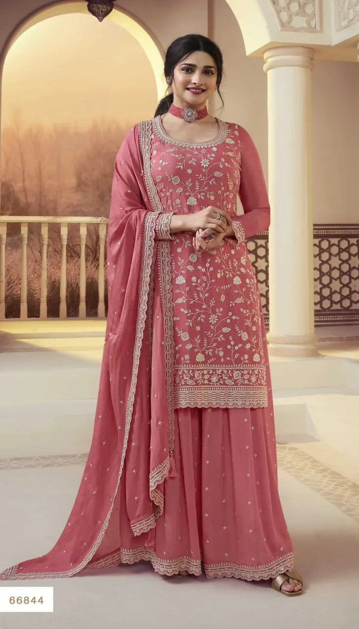 Indian Embroidery Work 3-Piece Set Pakistani Designer Traditional Ethnic Wear Readymade Sharara Gharara Silk Cotton Fabric