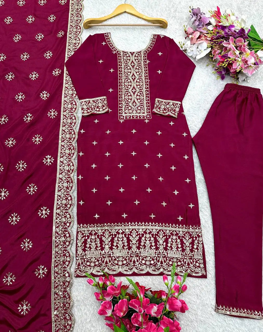 Fancy Collection Women's 3-Piece Silk Embroidered Wedding Outfit Breathable for Outdoor Use Indian Pakistani Clothing for Girls