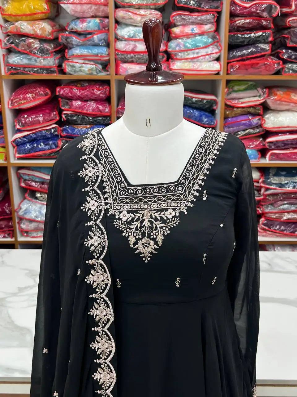 Tennecy Designer Women's Faux Georgette Gown Beautiful Flair Wedding and Party Wear Dress Fabric Indian & Pakistani Clothing