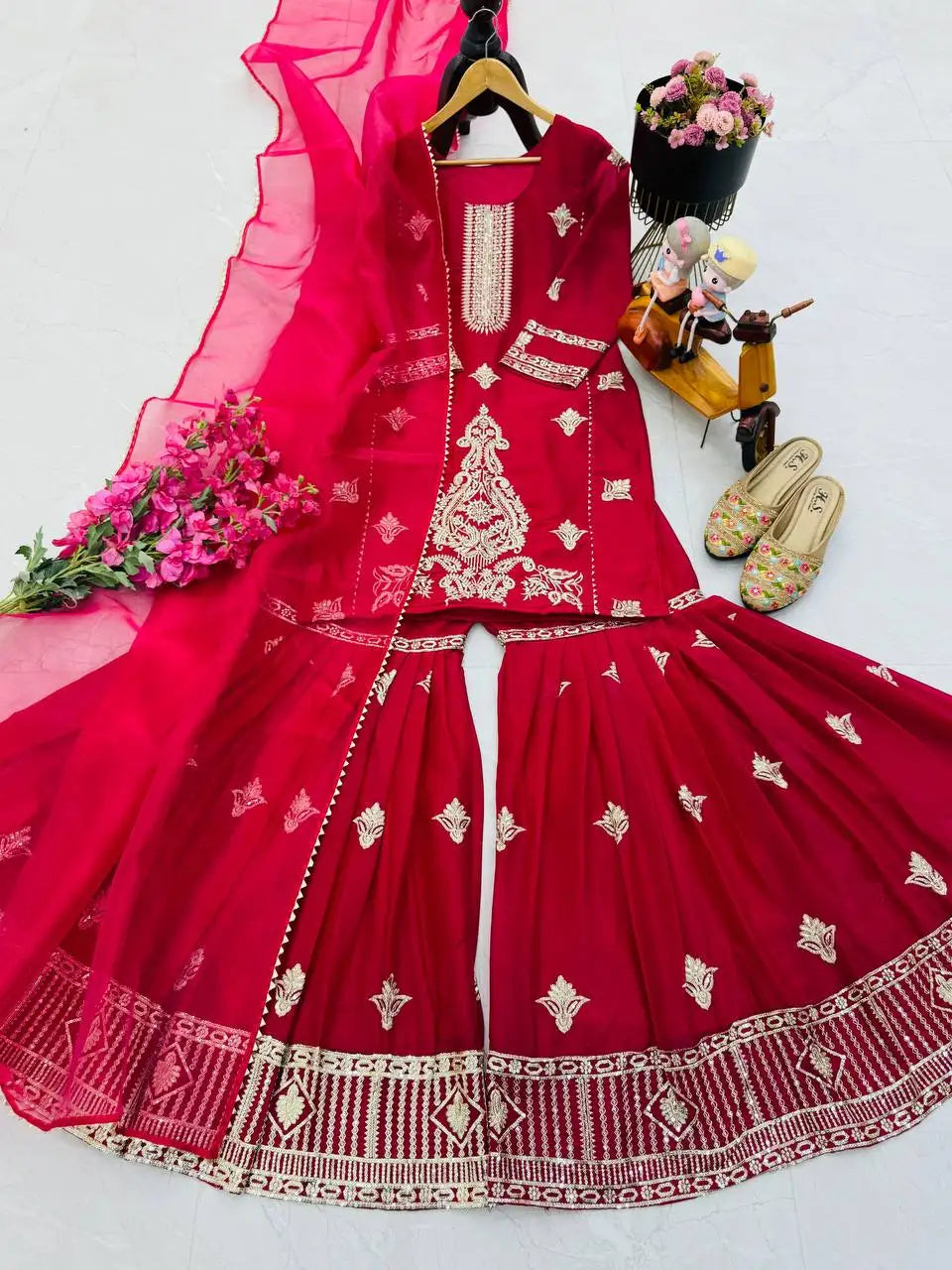 Indian and Pakistani Style Readymade New Fox Georgette Top-Sarara and Dupatta Set