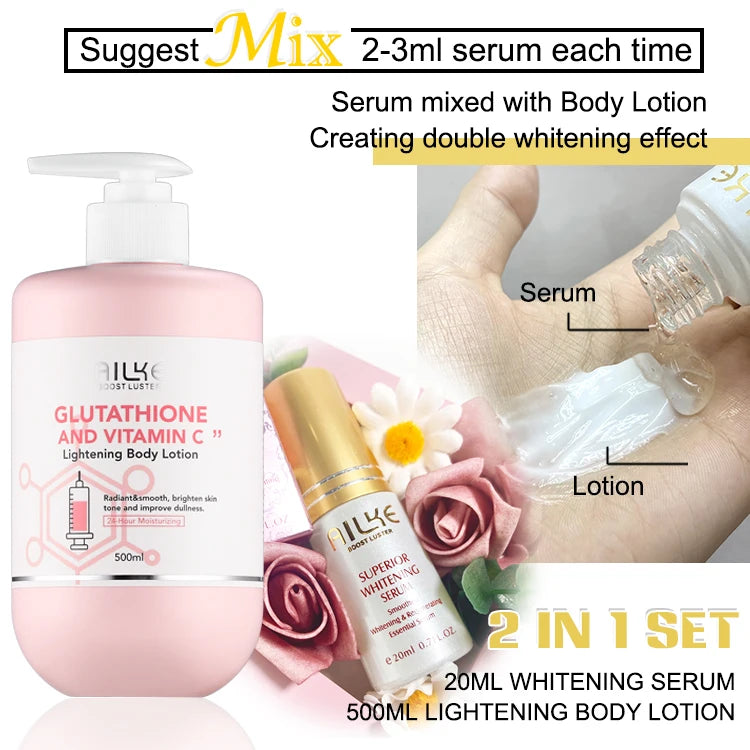 AILKE Skin Whitening Set, With Glutathion, Vitamin C, Shea Butter, Remove Dark Spots, Melanin, Pigmentation, Freckles, Stains
