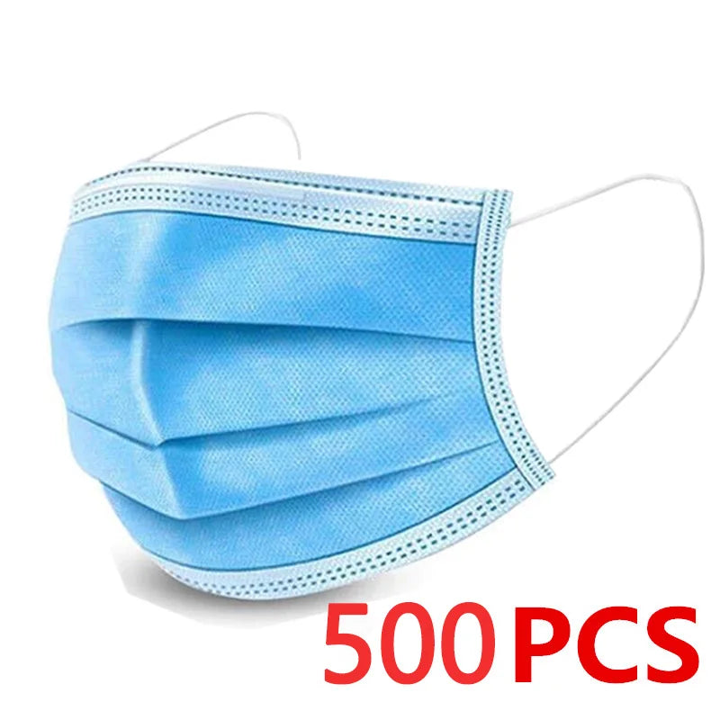 10-600pcs Disposable Blue Filter Face mask Adults security protection mask Non-wove Protective masks 3 Layer Ply mascarilla