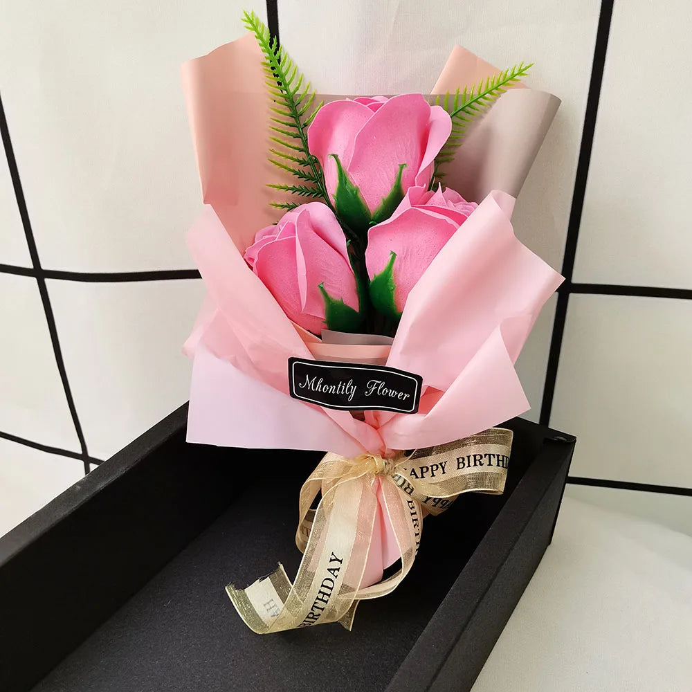 Soap Rose Bouquet With LED Light For Wedding Decoration Souvenir Valentine's Day Gift Roses Gift Box