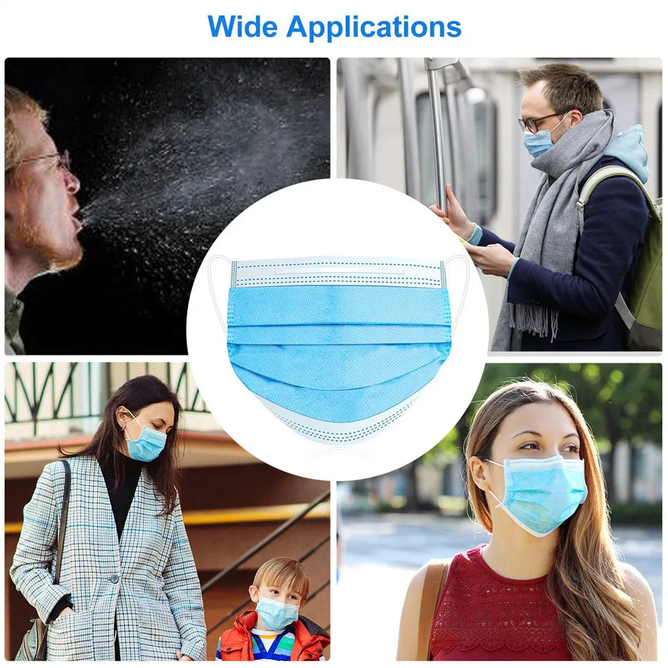 10-600pcs Disposable Blue Filter Face mask Adults security protection mask Non-wove Protective masks 3 Layer Ply mascarilla