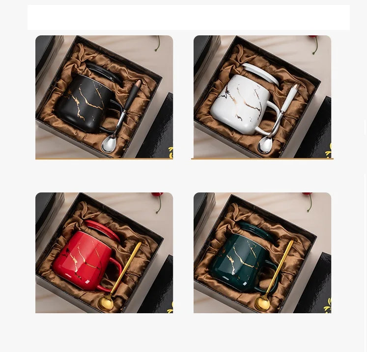 Luxury Marble Pattern Cup Phnom Penh Mug Gift Box Set Coffee Mug Couple Ceramic Souvenir Wedding Bridal Lover's Gifts