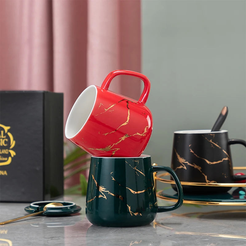 Luxury Marble Pattern Cup Phnom Penh Mug Gift Box Set Coffee Mug Couple Ceramic Souvenir Wedding Bridal Lover's Gifts