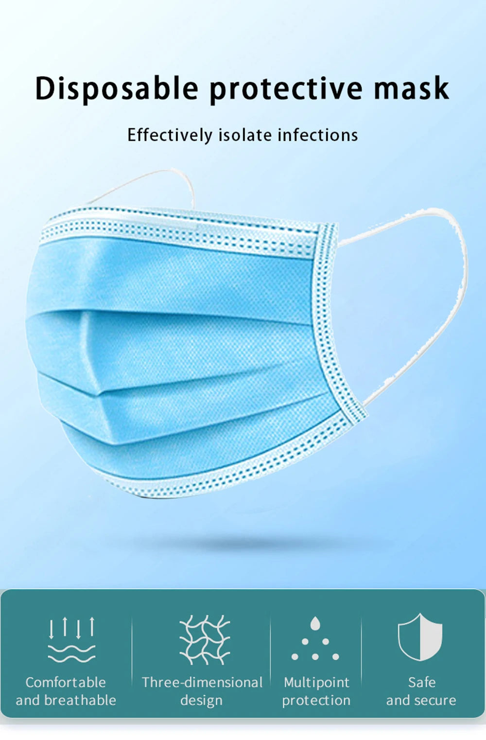 10-600pcs Disposable Blue Filter Face mask Adults security protection mask Non-wove Protective masks 3 Layer Ply mascarilla