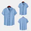 7034-SOPHIA-Wholesale Soft Casual Solid Color Summer Short Sleeve Shirts Button up Mens Linen Shirt
