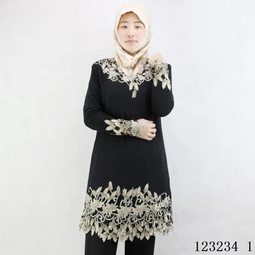 2022 New Muslim New Long Sleeve Women's Elastic Muslim Women's Fall Wear Crystal Cotton Embroidered Islamic Women's Clothes