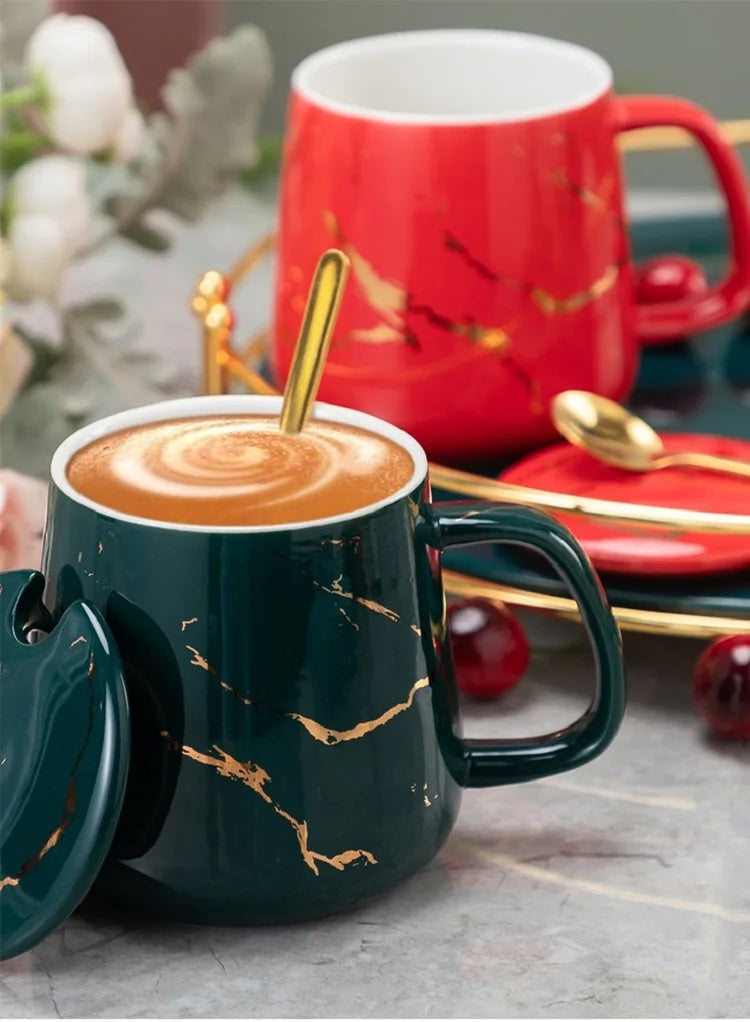 Luxury Marble Pattern Cup Phnom Penh Mug Gift Box Set Coffee Mug Couple Ceramic Souvenir Wedding Bridal Lover's Gifts