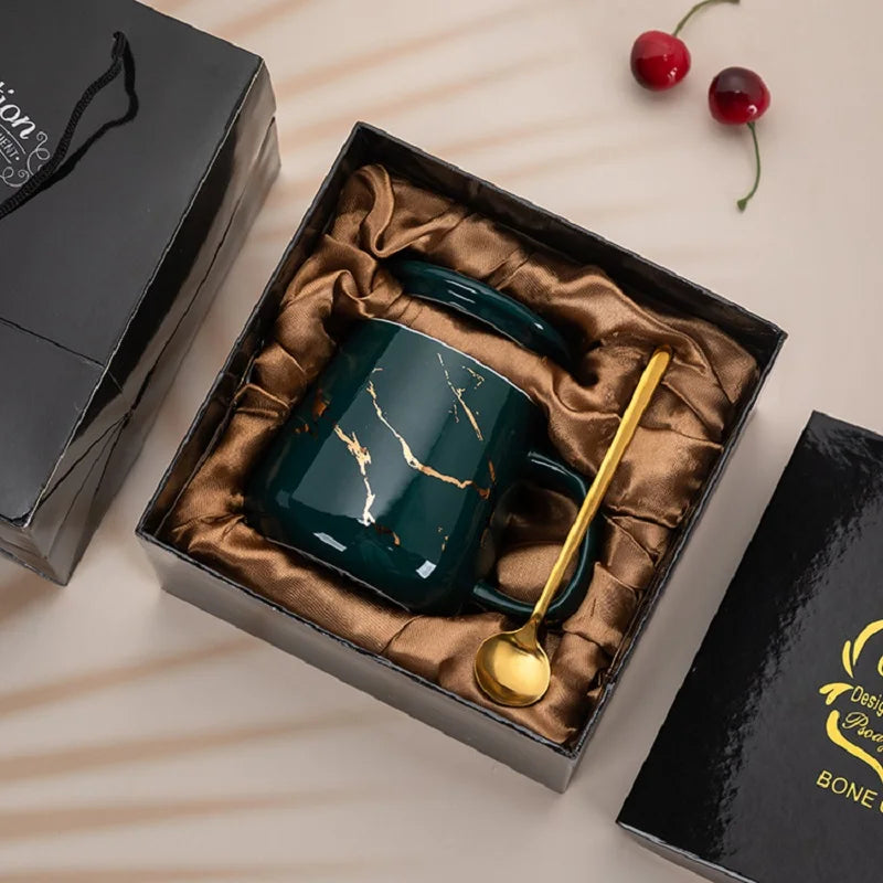 Luxury Marble Pattern Cup Phnom Penh Mug Gift Box Set Coffee Mug Couple Ceramic Souvenir Wedding Bridal Lover's Gifts