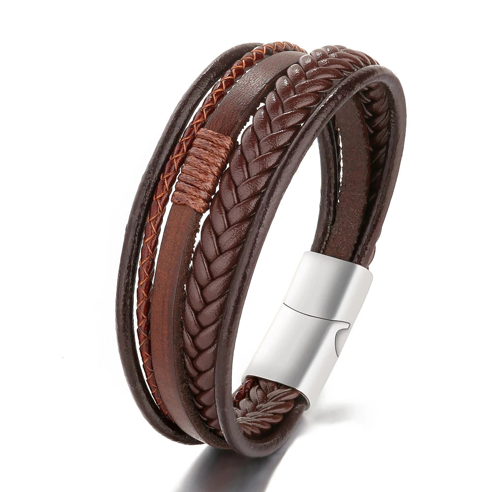 2024 Accessories for Men Braided Rope Simple Personality Wholesale Luxury Alloy Clasp Men Jewelry Leather Bracelet