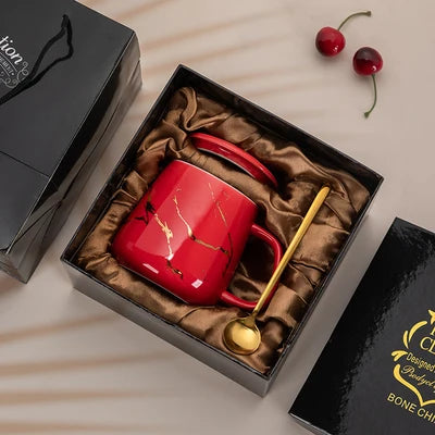 Luxury Marble Pattern Cup Phnom Penh Mug Gift Box Set Coffee Mug Couple Ceramic Souvenir Wedding Bridal Lover's Gifts