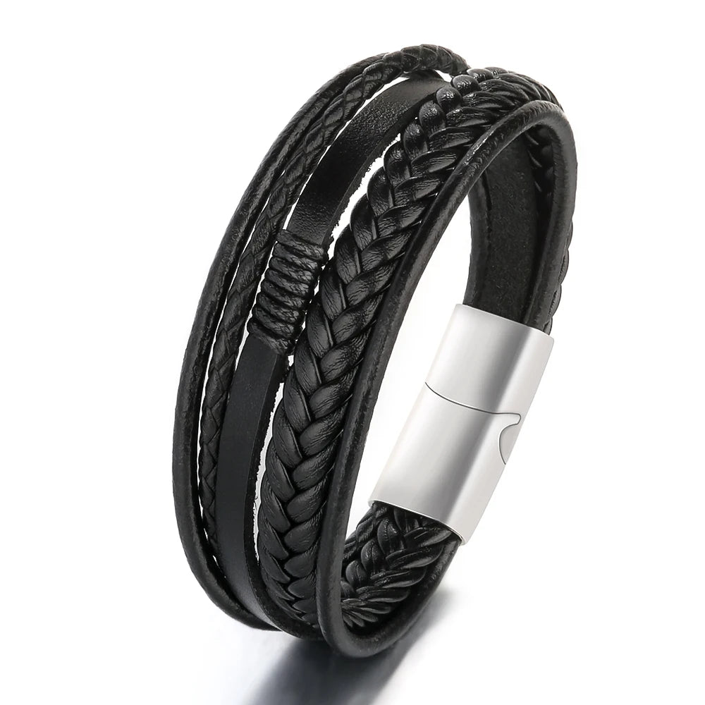 2024 Accessories for Men Braided Rope Simple Personality Wholesale Luxury Alloy Clasp Men Jewelry Leather Bracelet