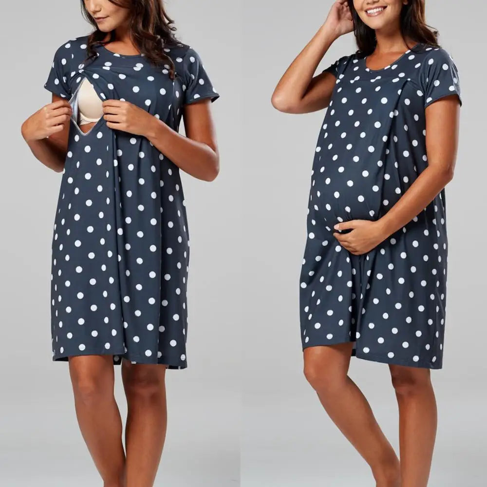 Maternity Pajamas Breastfeeding Nightgowns sexy Short Sleeve Sleepwear Nightie Mothers Nightwear Pregnant Nursing pajamas dress