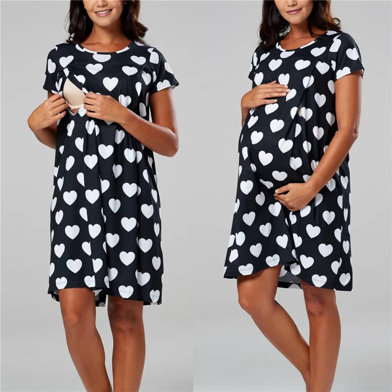 Maternity Pajamas Nightgown Breastfeeding Dress Premama Nursing Pyjamas Pregnant Women Short Sleeve Sleepwear Home Loungewear