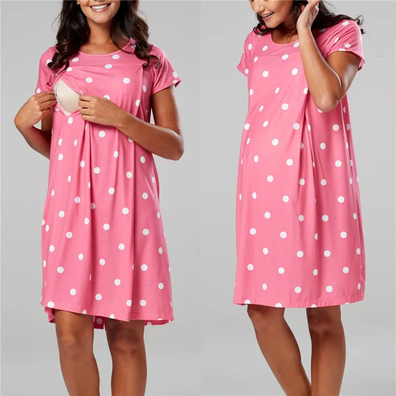 Maternity Pajamas Nightgown Breastfeeding Dress Premama Nursing Pyjamas Pregnant Women Short Sleeve Sleepwear Home Loungewear